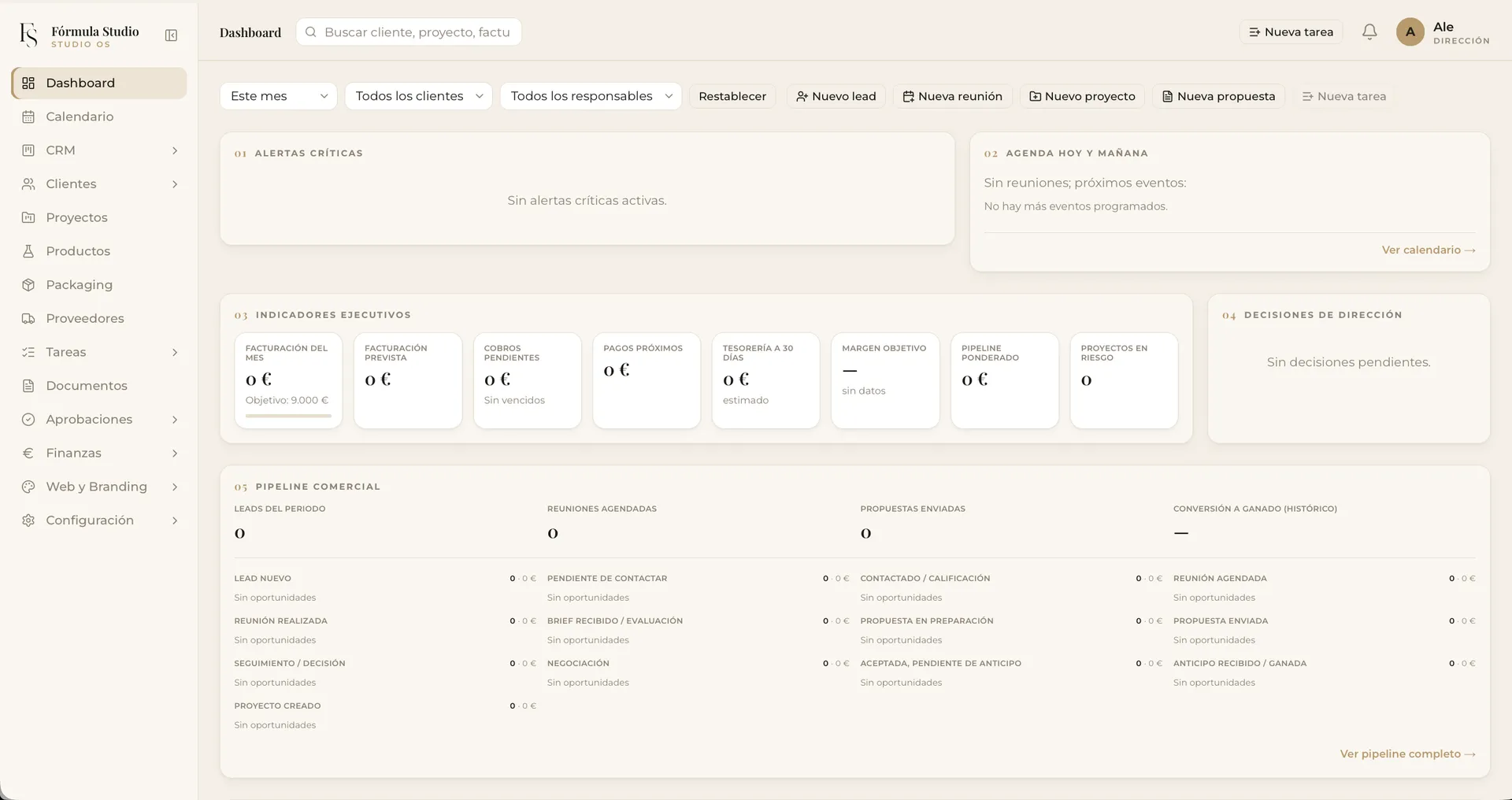 ERP de Fórmula Studio: operaciones, inventario y fichas de clientes
